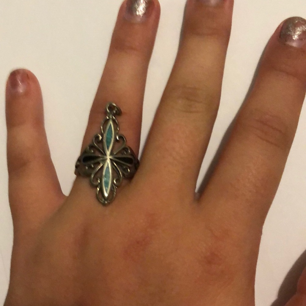 Silver and blue ring